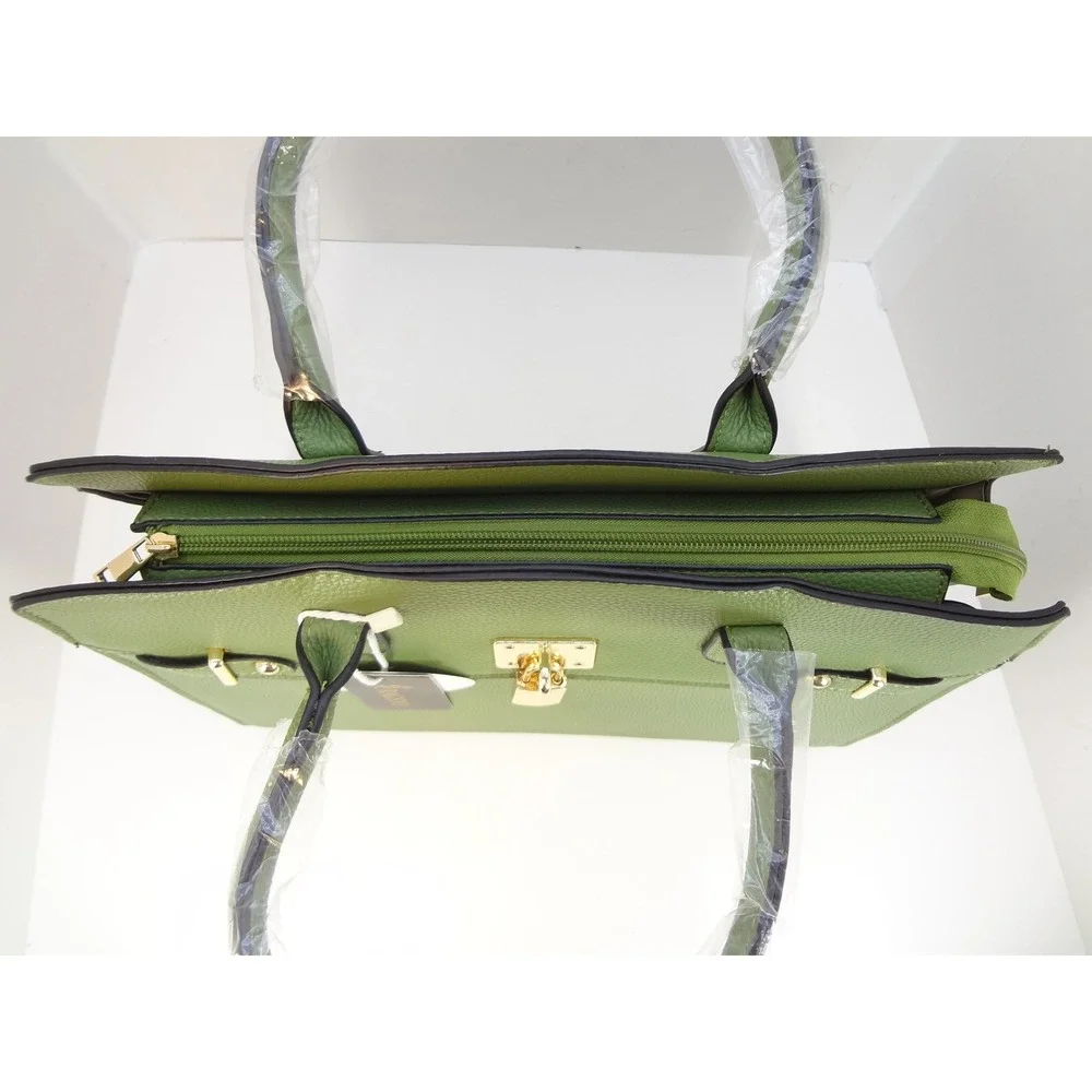 Ragsto Satchel Handbag Wallet Set Large Green New Pebbled Faux‎ Leather Padlock